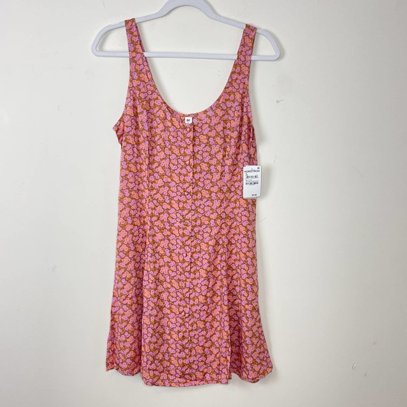 BP. Tan Pink Allison Floral Button Front Woven Tank Dress NWT Size Medium - Picture 2 of 9